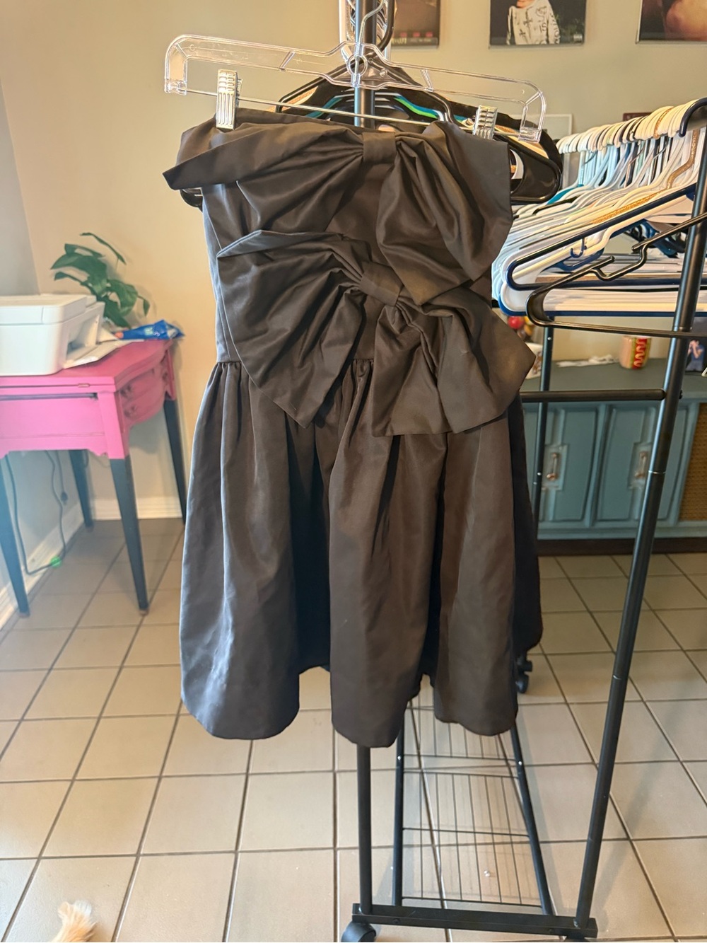 DO+BE Strapless Black Party Dress with Bow Detail